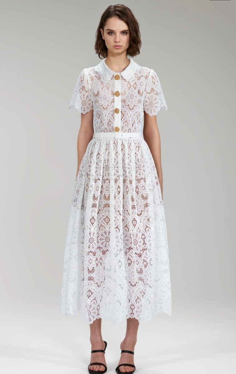 ワンピース SELF PORTRAIT FW25 Lace dress (AW25123SW WHITE) White Floral Lace Midi Dress – self-portrait-US