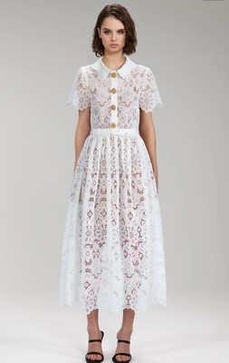 chinese dress ladies Lace Button Midi Dress White main image 1
