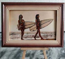 Surfer Seascape Artwork Sea Wall Art Sunset Original Oil Paintings framed signed