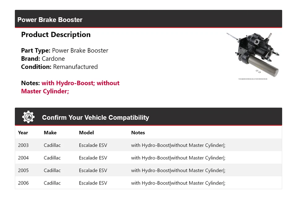 Amplificador de freno eléctrico Cardone 2004 2005 para Cadillac Escalade ESV 2003-2006 Foto 2 de 3