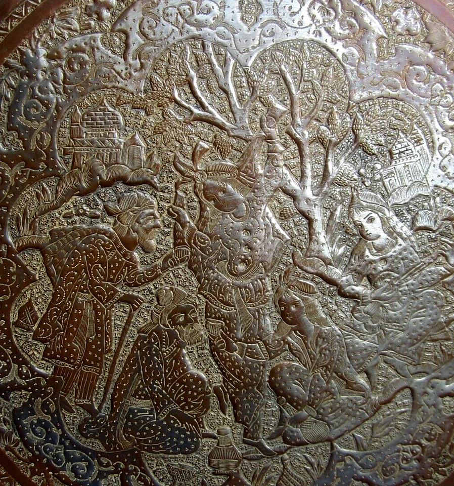 Tablett Kupfer Wandbild antike Handarbeit aus Persien 47 cm - Bild 4 von 4