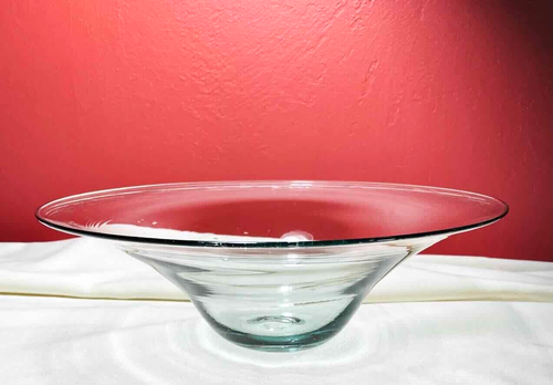 Glass Bowl Centerpiece Hand Blown 12 in.  Decorative Green Black Metal Stand - Picture 4 of 10