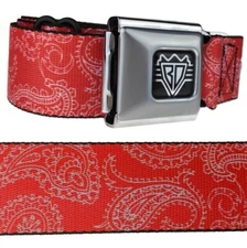 Men's Red & White Paisley Design Seatbelt Style Bandana Print Belt Size 24-42