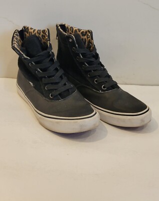 VANS Leather Sk8-Hi Slim Zip Black Leopard Sneaker Shoe Women's Men's 