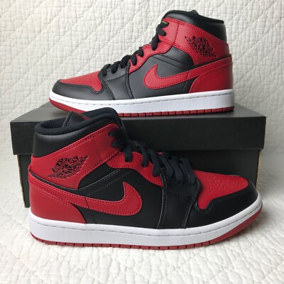 Nike Air Jordan 1 Mid Shoes Men's SZ 7 Black/Gym Red/White 554724