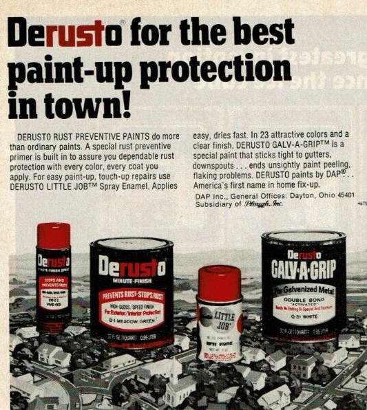 1974 Vintage Print Ad Derusto Rust Preventive Paints Little Job Spray Enamel