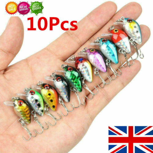 10X Fishing Lures Lots Of Mini Minnow Fish Bass Tackle Hooks Baits Crankbait UK - Picture 1 of 12