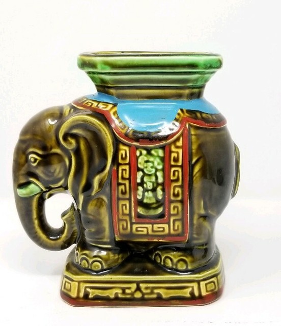 Vintage Ceramic Majolica Style Ornate Decorative Indian Elephant