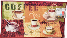 Printed Kitchen Nylon Rug nonskid 18"x30" 5 COFFEE CUPS TYPES, Kool Home