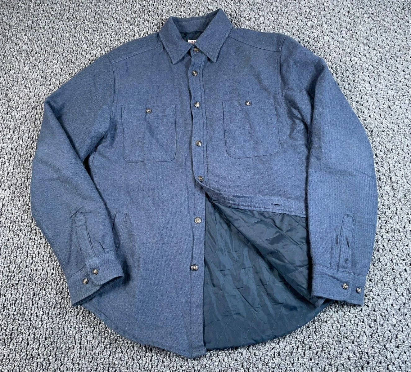 Workwear Style Quilted Flannel Shirt Jacket Adult Medium Blue Grunge Insulated