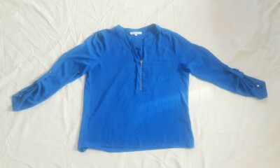 Elegante Damen-Bluse Blau Ultramarin Kobalt Lang-Arm  von Rose und Olive  Gr. M 