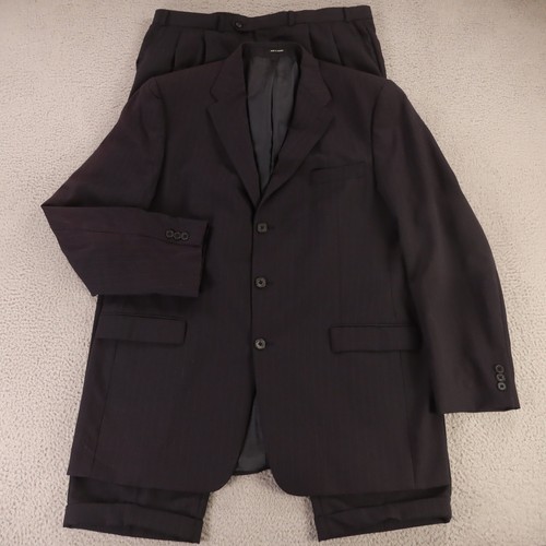 Brandini Suit XL Blue Pin Stripe 100% Worsted Wool Made in Canada 46L ...