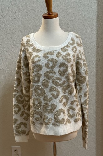Belldini Size S Gold Sparkle Metallic Animal Print Sweater NWT Holiday Bling