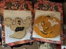 Halloween Vtg Stained Glass Style Sun Catchers New Jack O Lantern Ghost Lot Of 2