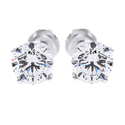 2.10 Ct Round Cut Simulated Solitaire Men's Stud Earrings  14K White Gold Plated