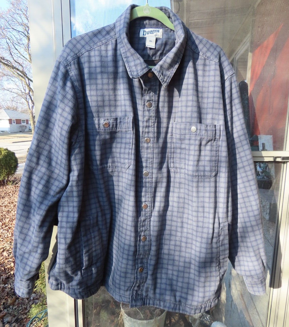Duluth Mens 3X Blue Check Flannel Lined Snap Shirt Jacket Vintage Style-image