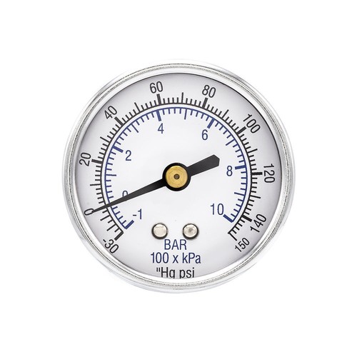 Dry Center Back Mount Vacuum Gauge with 2" Dial, (-30-150 PSI), 1/4" Male NPT - Picture 2 of 8