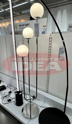 IKEA Simrishamn Floor Lamp W/3 LED Bulbs Chrome Plated Opal White