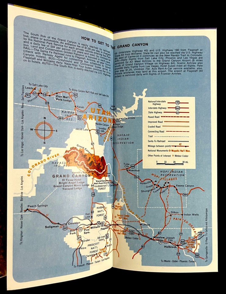 1970 Grand Canyon National Park Arizona Tourist Map Vintage Travel
