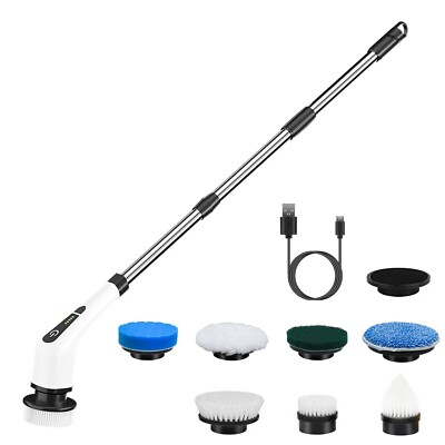 New Electric Spin Scrubber Cordless Rechargeable Cleaning Brush with 8 Heads