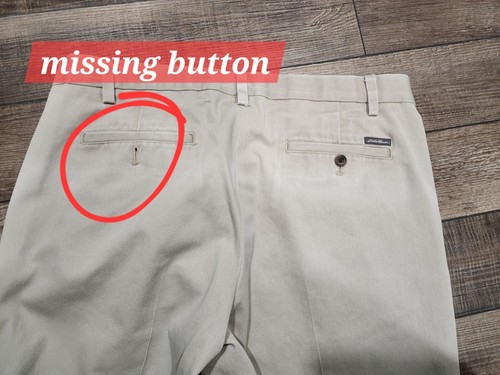 Eddie Bauer Wrinkle Free Relaxed Fit Flat Front Chino Pant Size 38x30 Khaki - Picture 3 of 8