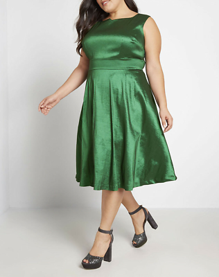 Modcloth Fantastic Satin Fit and Flare Dress Green US8/M A-line Tulle $99  NWT | eBay