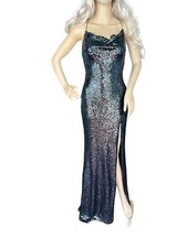 Sexy Black Sequin Pageant Prom Cocktail Side Slit Maxi Bodycon Dress XS Windsor