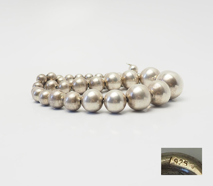 Vintage sterling silver graudated ball beads on chain necklace eBay