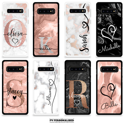 Personalisierte Marmor Hülle Name Initialen für Samsung S10 S9 S20 S8 Plus Hardcover