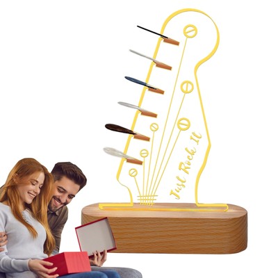 Light Up Guitar Pick Holder Light Up,Wooden Guitar Pick Storage Rack Night Light