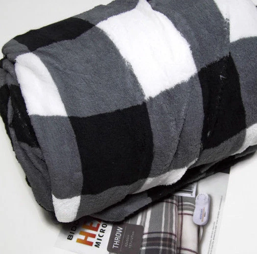 Biddeford Heated Electric Warming Micro Plush Gray Black Plaid Throw Blanket - Image 4 of 4
