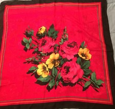 Vintage Delightful Floral Square 100 Polyester Blend Scarf- Rolled Hem -32" Sq.