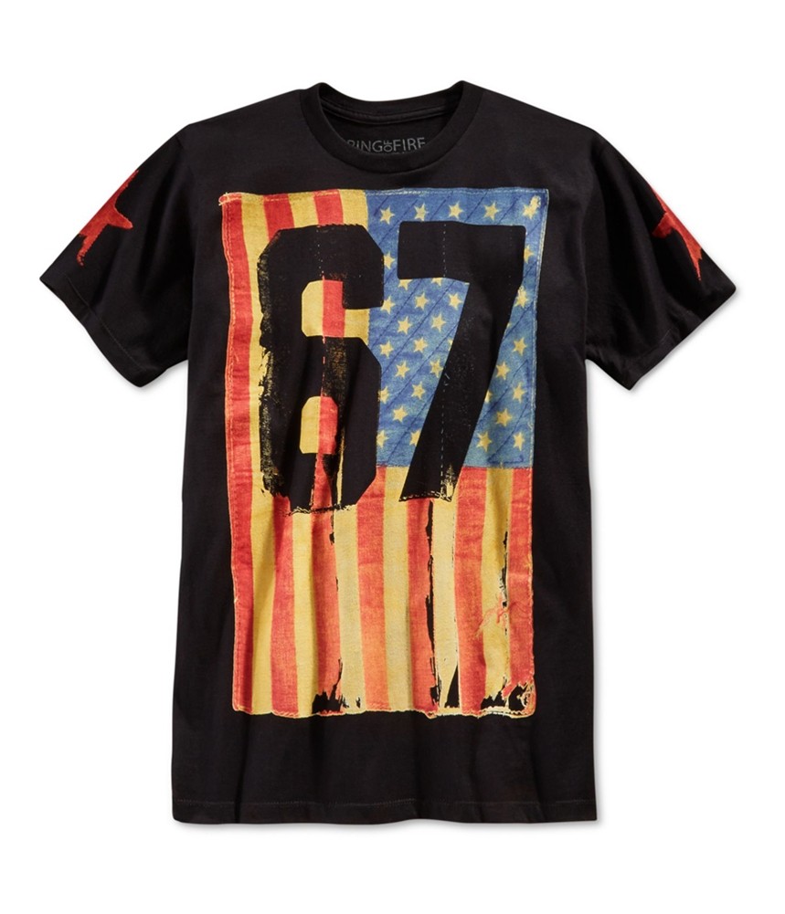 Ring Of Fire Mens Shred Flag 67 Graphic T-Shirt, Black, Small