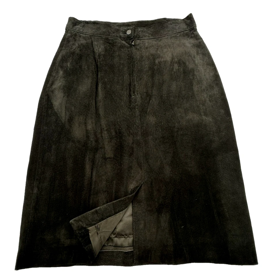 Falda lápiz ST. MALO 12 vintage negra de cuero genuino gamuza longitud midi para mujer Foto 3 de 4