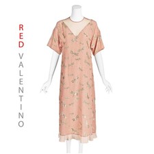 RED VALENTINO $1550 Oversized Pink Silk Tent Dress w/Gold Dragonflys SZ M/L/XL