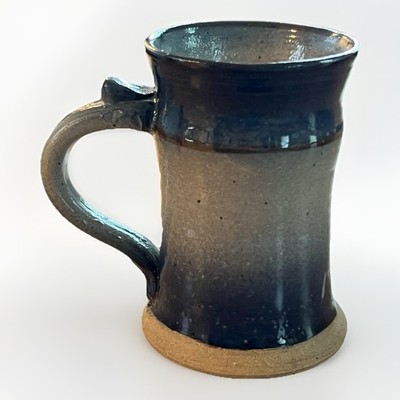 Handmade Studio Pottery Stoneware Coffee Mug Signed Dark Glaze Rustic 5  Blue