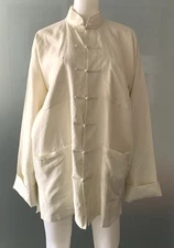 Shanghai Tang Women’s Ivory Linen with Silk Lining Jacket Oversized Size M