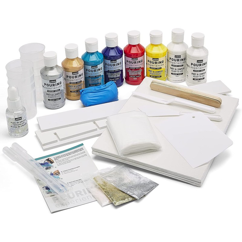 Pébéo Pouring kit complet acrylique pour créer vos toiles abstraites en famille