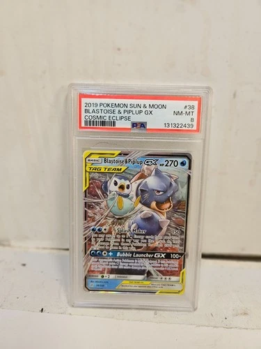 Blastoise & Piplup GX - 38/236 - Pokemon Cosmic Eclipse Sun & Moon Card - PSA 8