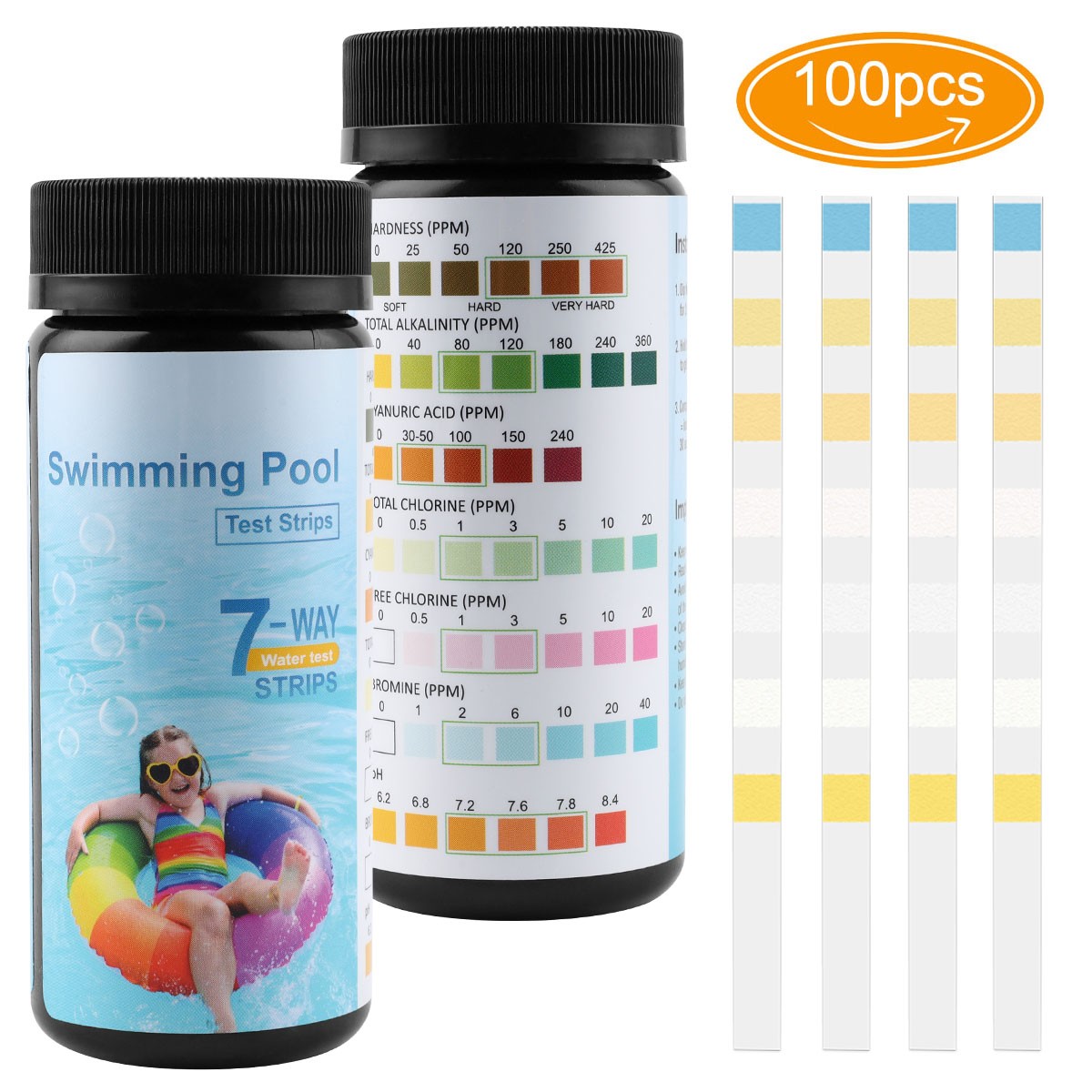 7-in-1 Pool Test Strips 150 Strips for Spa Hot Tub Water Testing Fast 30s Check