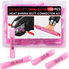 100 PCS 22-16 Gauge Heat Shrink Butt Connectors Butt Splice Connector Marine ...