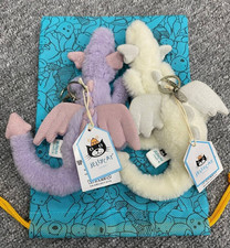 Set of 2 Jellycat-Style Dragon Plush Keychains   Purple  White Bag Charms - NWT