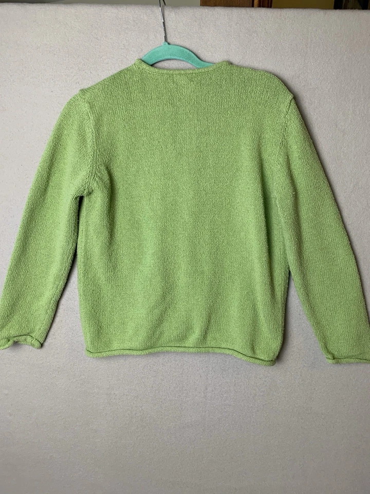 Suéter Vintage LL Bean Mujer Grande Verde Seda Algodón Botón Cárdigan Abuela Foto 2 de 4