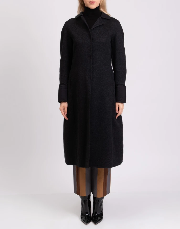 RRP€1120 HERNO Angora & Wool Coat IT42 US6 UK10 S Black Down Quilted Back - Image 3 of 4