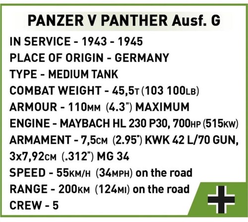 Panzer V Panther AUSF.G 'Pudel' brick model tank - COBI 2655 - 1133 bricks - Picture 8 of 13