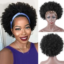Short Afro Kinky Curly Wigs for Black Women with Headbands Attached Synthetic...