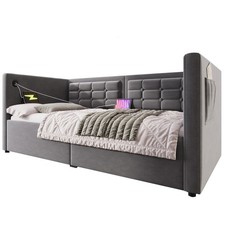 Daybed Upholstered Bed 3ft Single Sofa Bed with Storage, Velvet Grey 90 x 190 cm