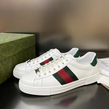 New Gucci Ace Low-Top Men s White Leather Sne...