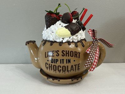 Handmade Faux Fake Food LIFE IS SHORT DIP IT IN CHOCOLATE Teapot Display