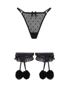 Agent Provocateur Annalia Black Polka Dot Garter and Thong Set M/L NWT $255